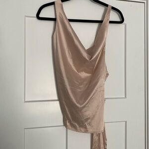 Cowneck backless satin top